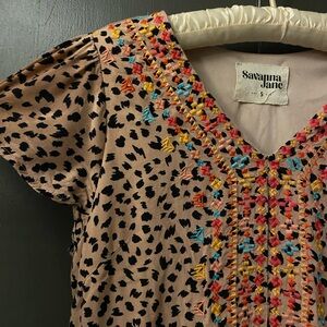 Savanna Jane Animal Print Top with Multicolor Embroidery